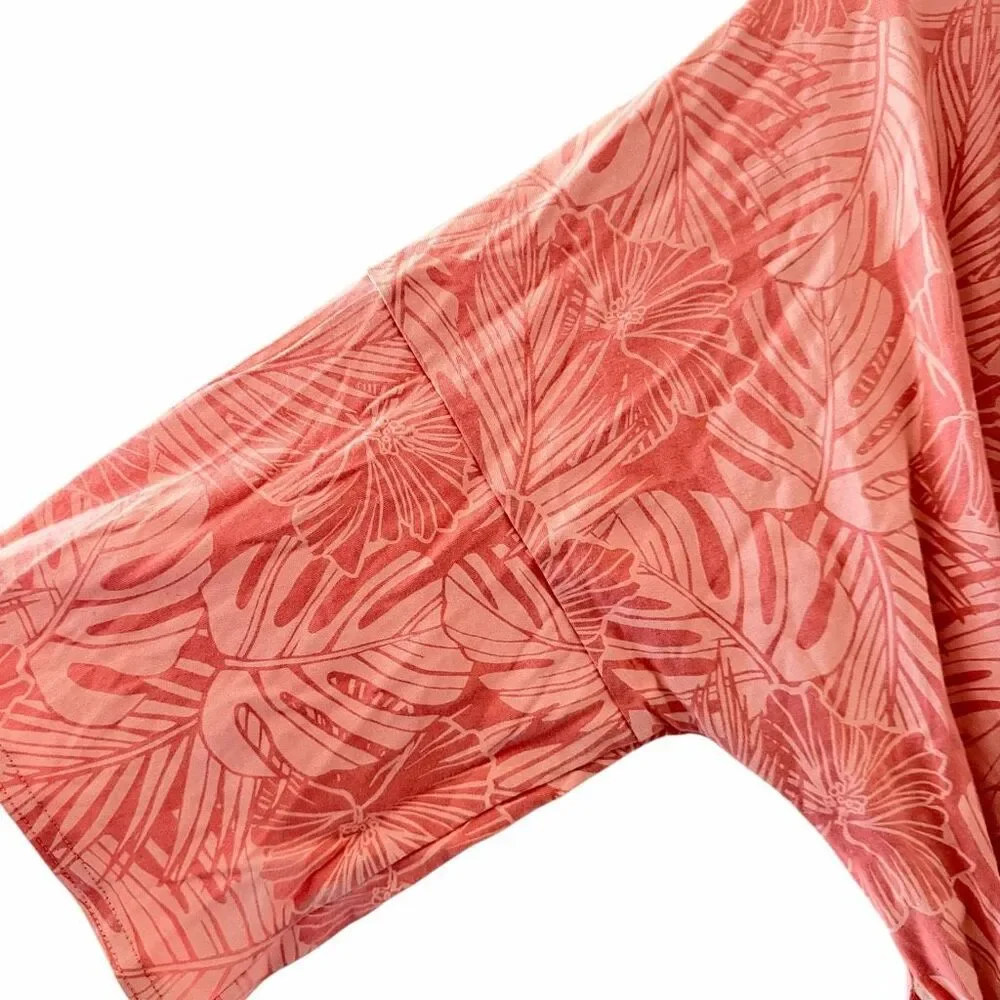Pact Organic Cotton Rosie Staycation Short Robe  pink tropical palm SZ M #2639 - Picture 5 of 14